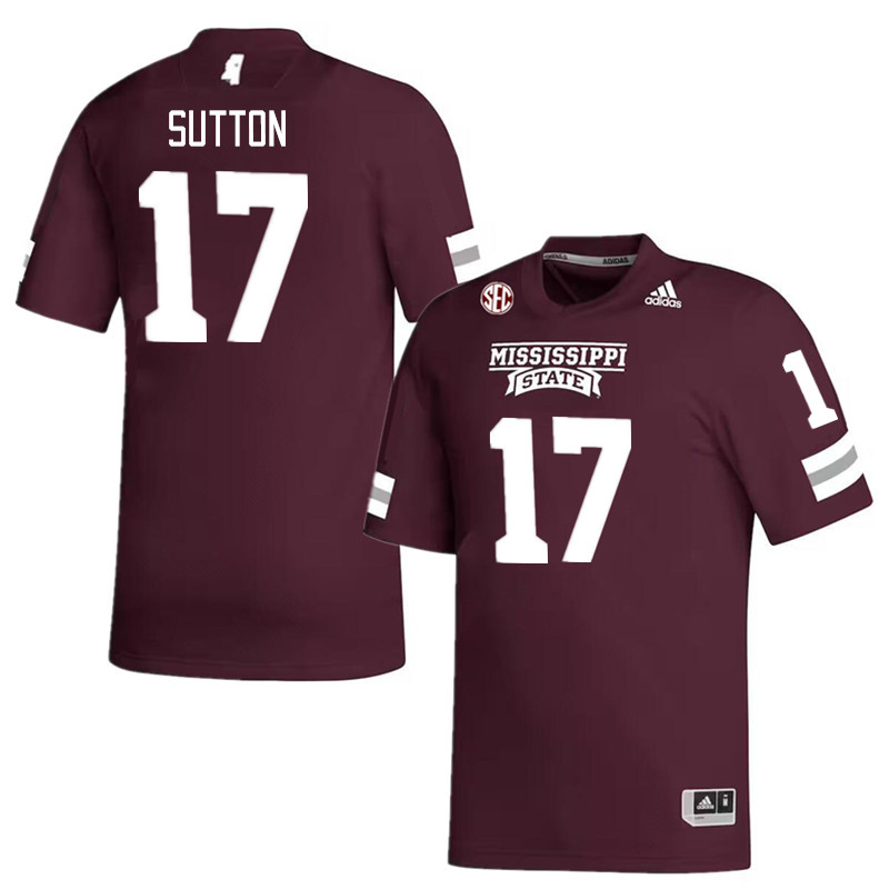 Men #17 Vic Sutton Mississippi State Bulldogs College Football Jerseys Stitched Sale-Maroon - Click Image to Close